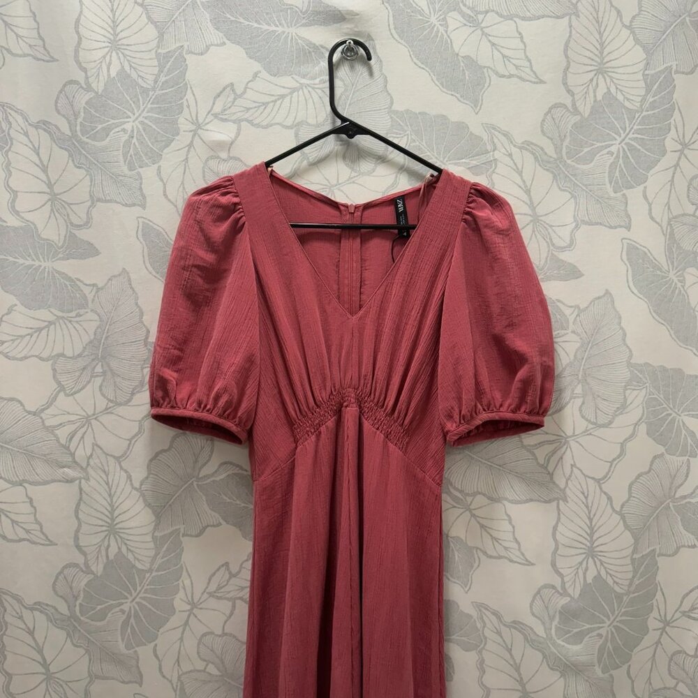 NWT Zara Pink Long Dress with Puffy Sleeves